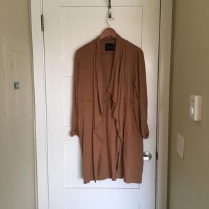 Eloide Drape Collar Trench Coat Linen Blend Camel